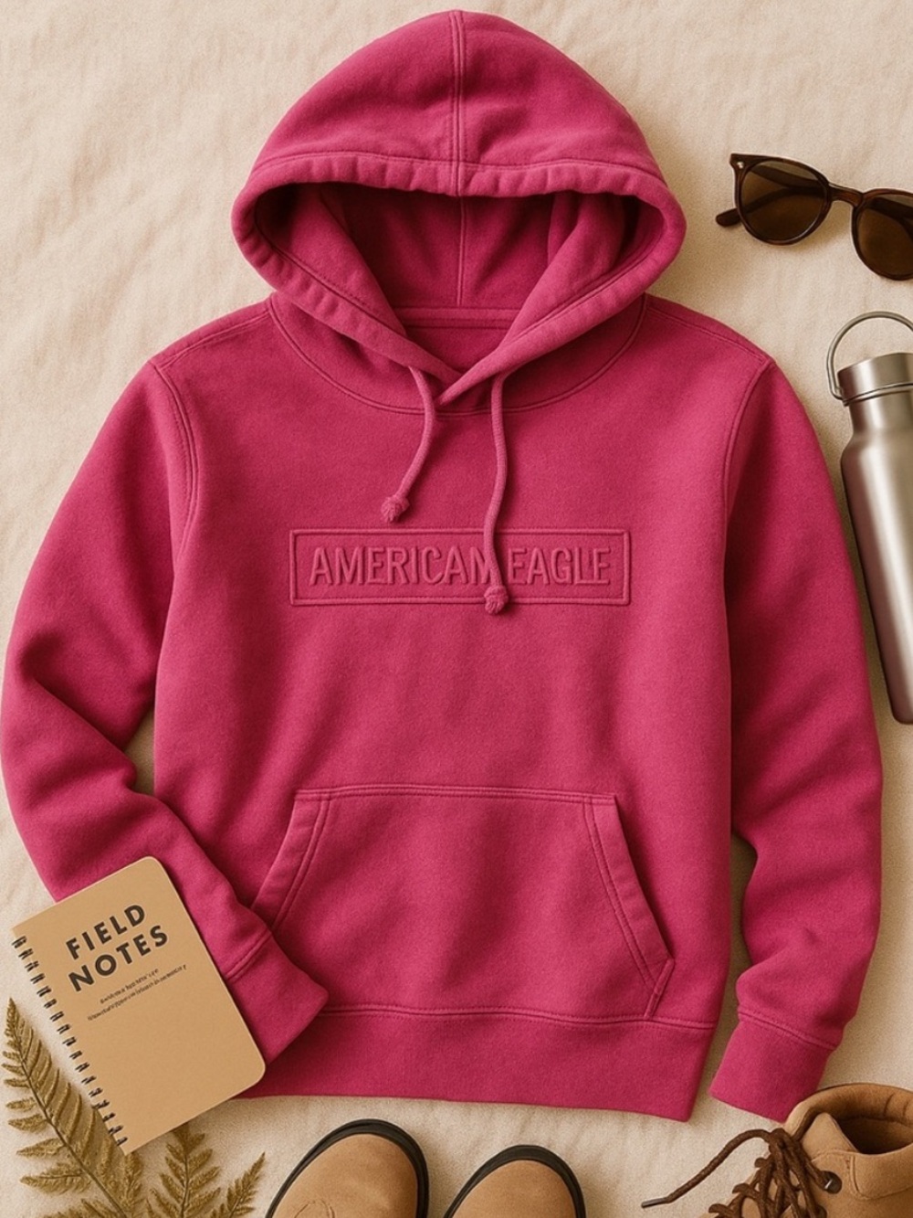 American Eagle Women’s Pink Hoodie Small Tonal Logo Pullover Sweatshirt - Picture 2 of 6